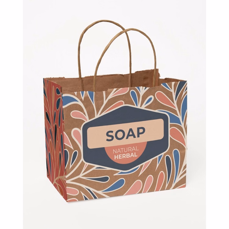 Full Color 4-Sided Natural Handle Shopper Paper Bags (8.5" x 7.25" x 5")