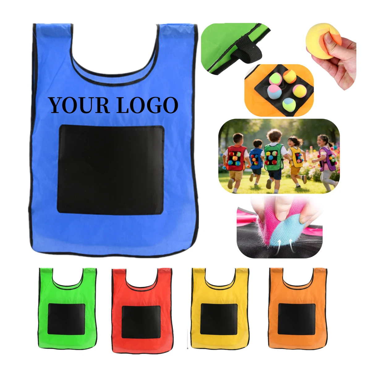 Children Hook & Loop Vest Game 2 Vests 10 Balls 1