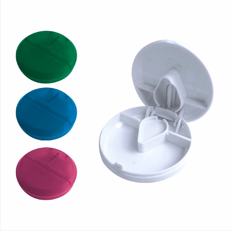 Plastic Round Pill Box with Cutter