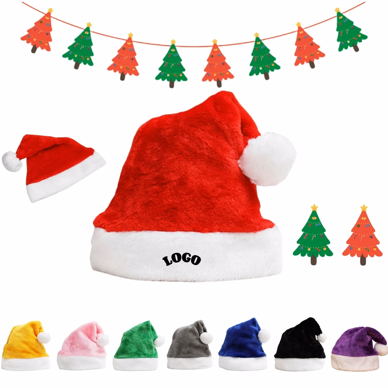 Warm Short Plush Holiday Christmas Santa Hat