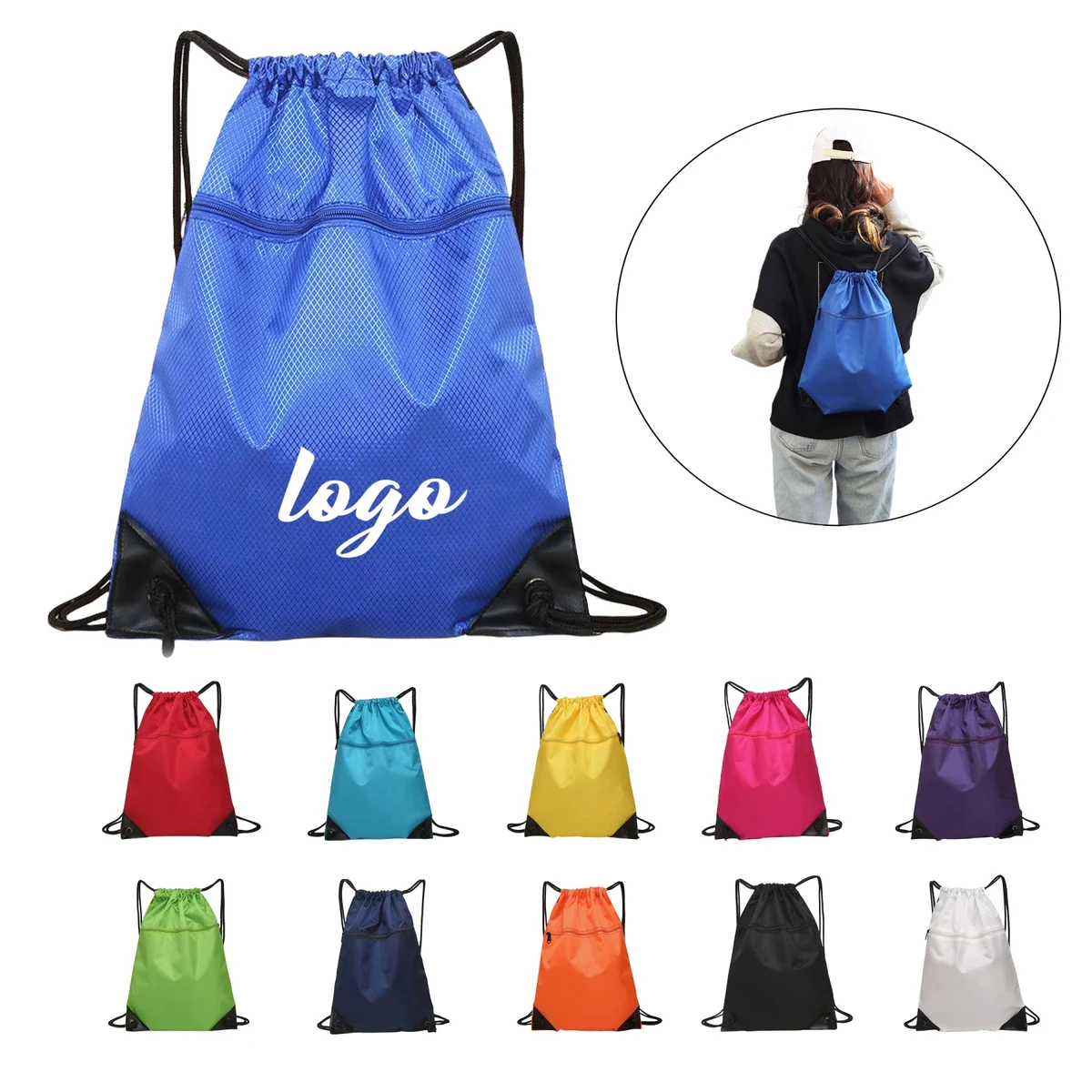 Zipper Drawstring Sport Backpack Bag 1
