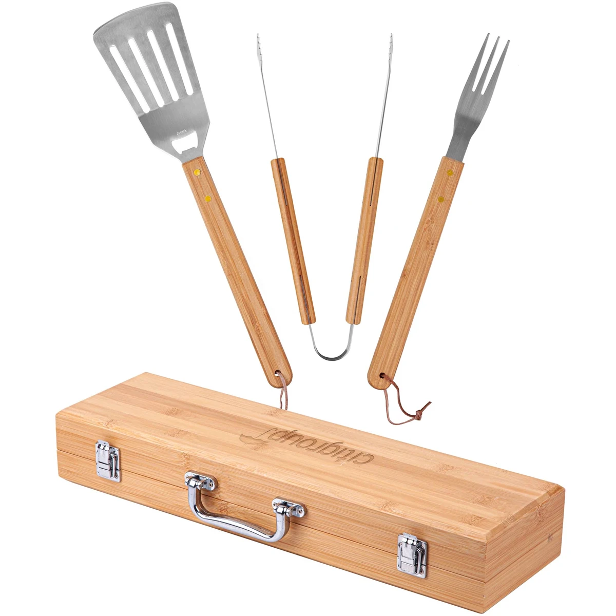 3-Piece BBQ Grill Utensil Set with Bamboo Case 1