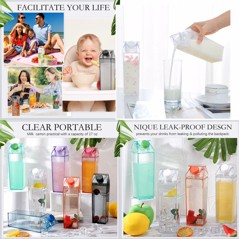 17oz Colorful Plastic Milk Carton Water Bottles