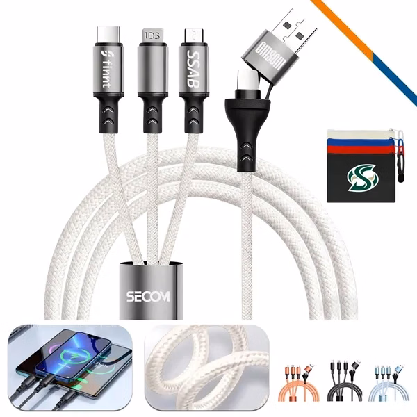 Custom Aluminum 100W 5in1 Fast Charging Cable — High-Power Multi-Device Office Charger