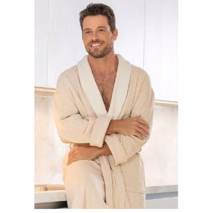 Kimono Collar Jersey Bathrobe - Ecru