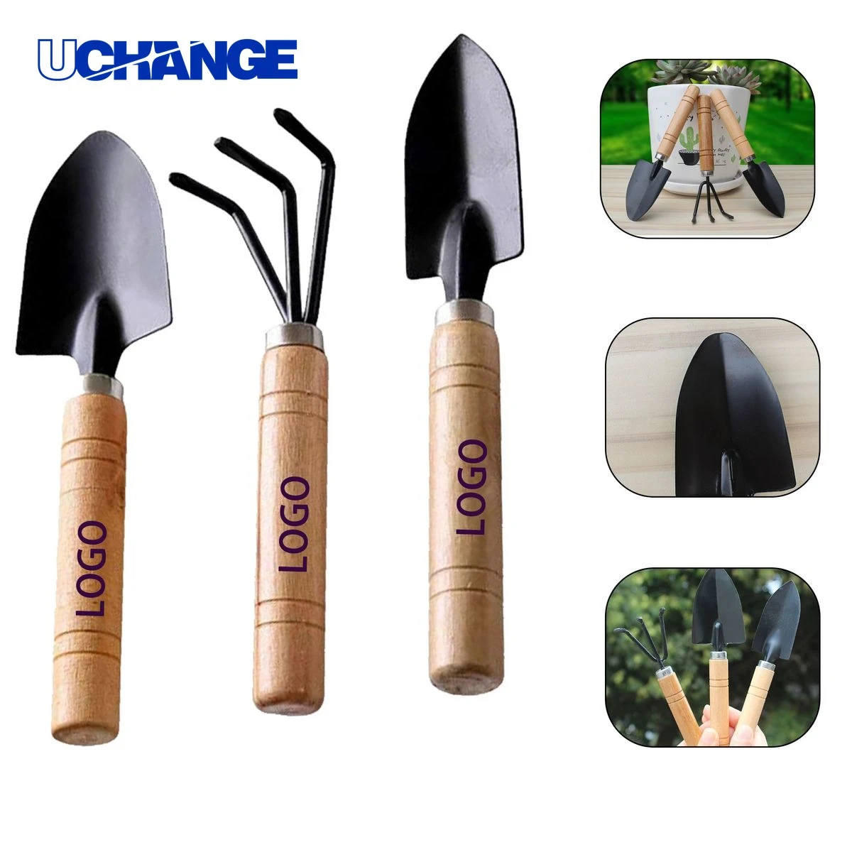 Mini Three Piece Set Of Wooden Garden Tool 1