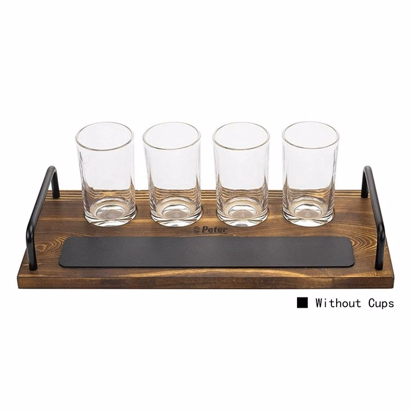 4 Cups Wooden Bar Serving Tray W/ Chalkboard