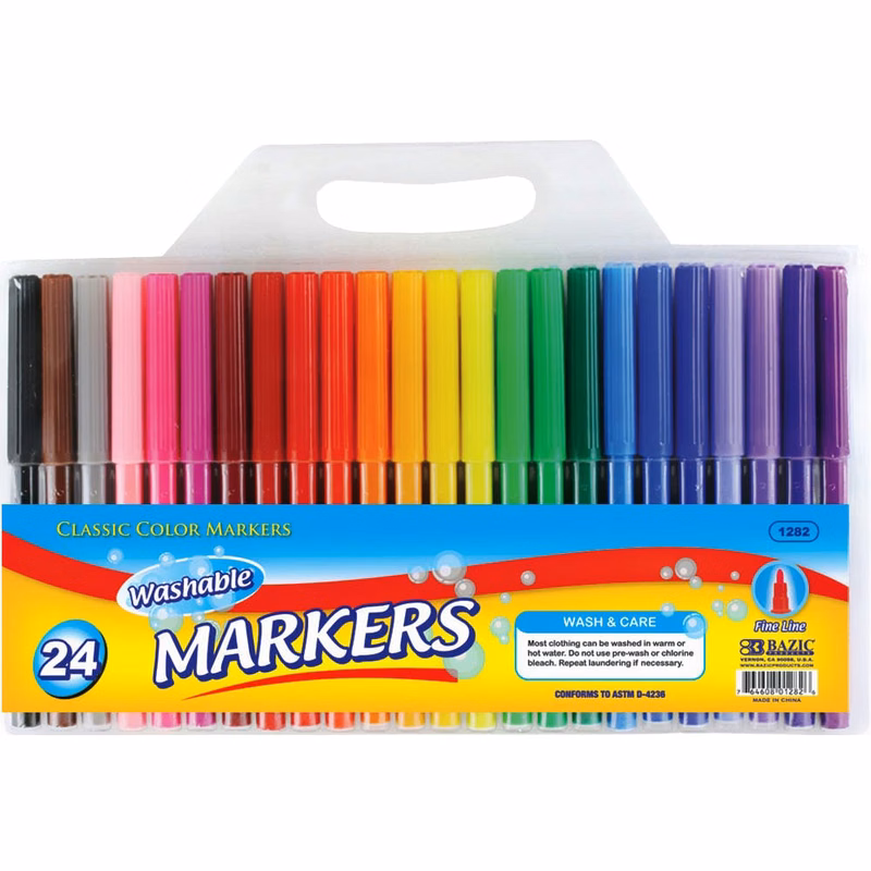 Markers - Washable 24 Colors Fine Tip