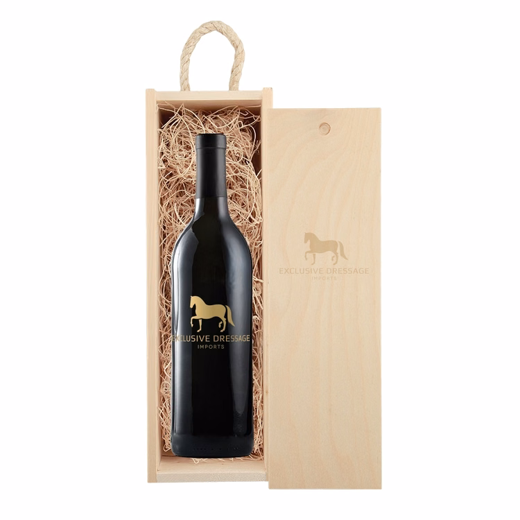 Laser-Engraved Wood Box w/Custom Etched Wine Bottle