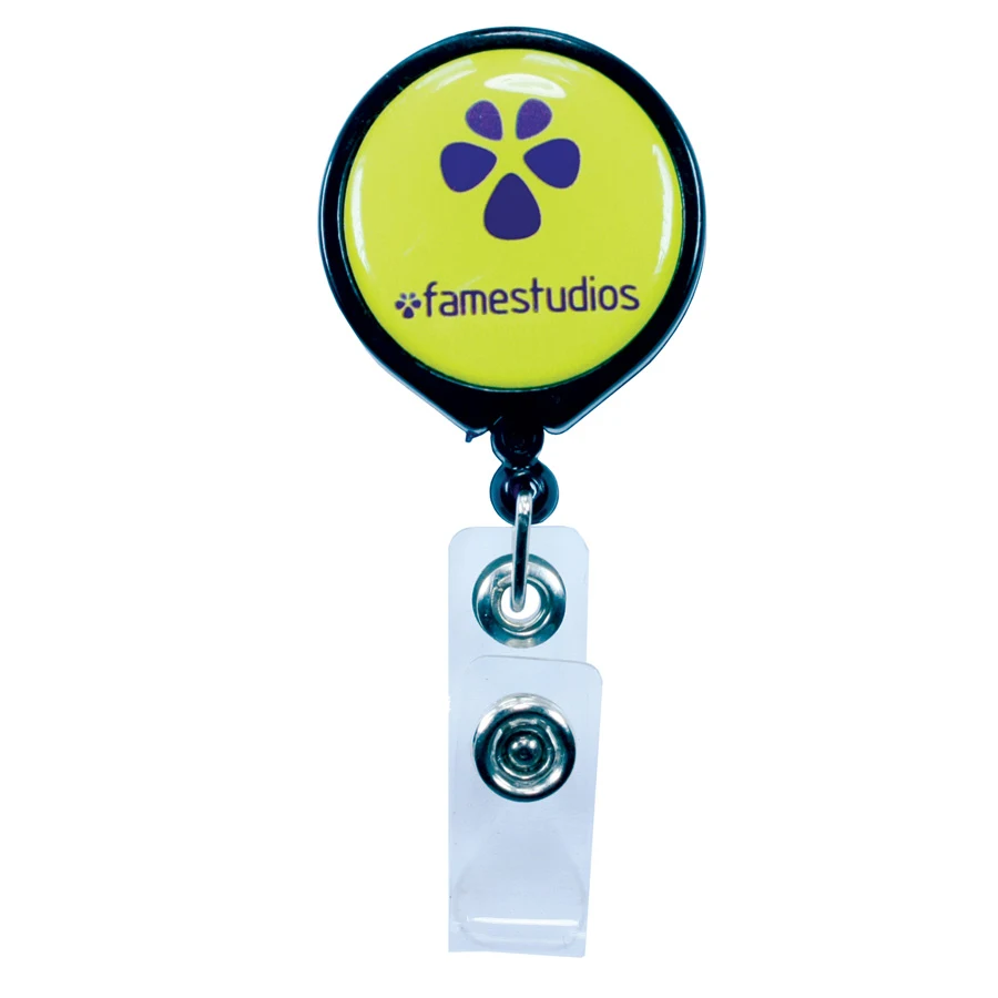 Pull Reel / Badge Reel with Aligator Clip and 1-3/16" diameter round imprint 1