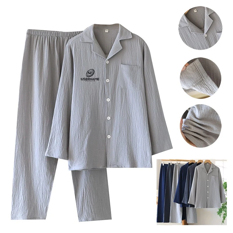 Men's 2-piece Set Retro Casual Plus Size Cotton Shirt Long Pants Pajamas 1