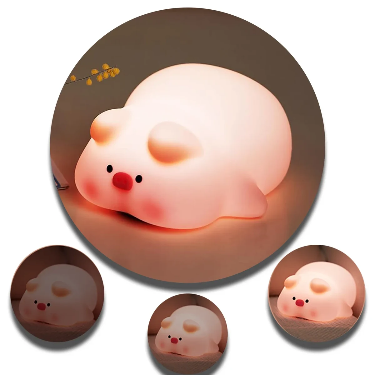 Silicone Pink Cute Pig LED night Lamp 1