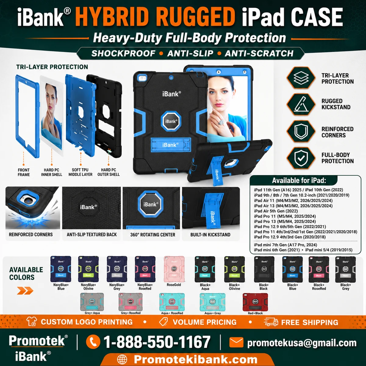 iBank® Hybrid Case for iPad Heavy Duty Rugged Stand Shockproof Anti-slip Anti-Scratch 1