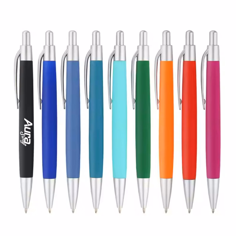 Colorful Ballpoint Pens with Silver Trim
