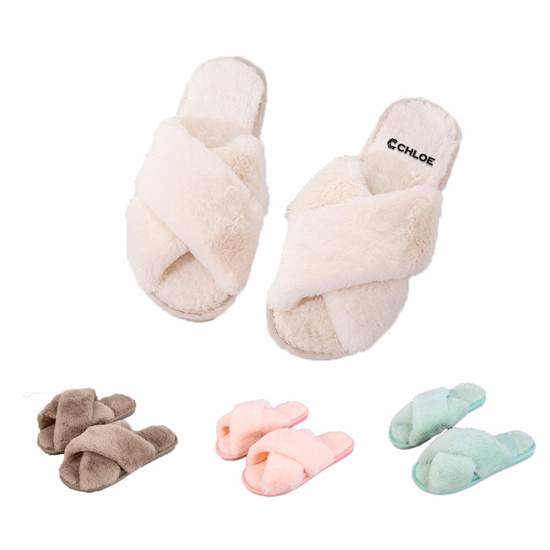Women's Slippers Fuzzy Cross Band