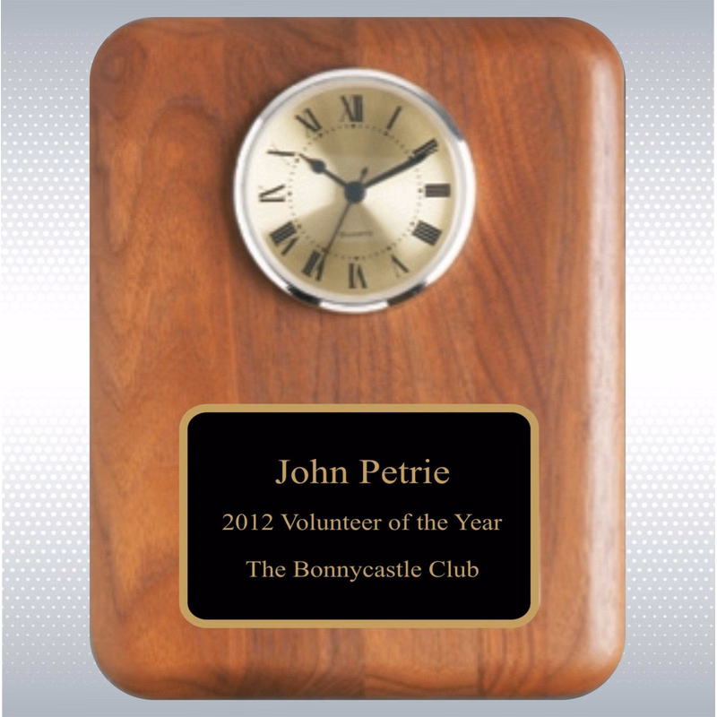 Walnut Round Edge Solid Wood Plaque W/ Clock (8" X 10")