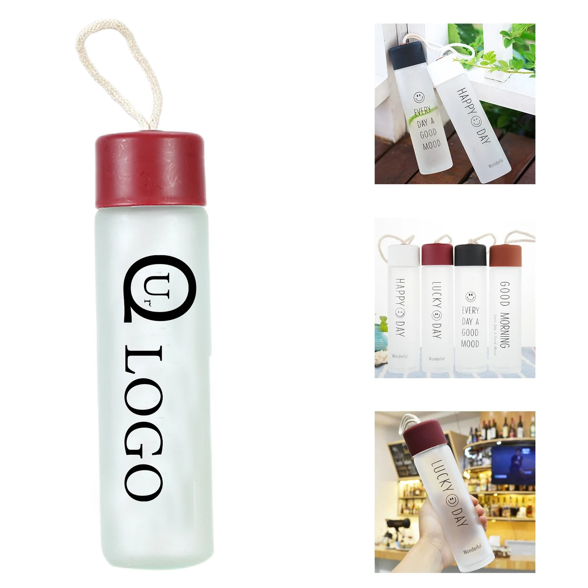 12 Oz Frosted Glass Water Bottle 1