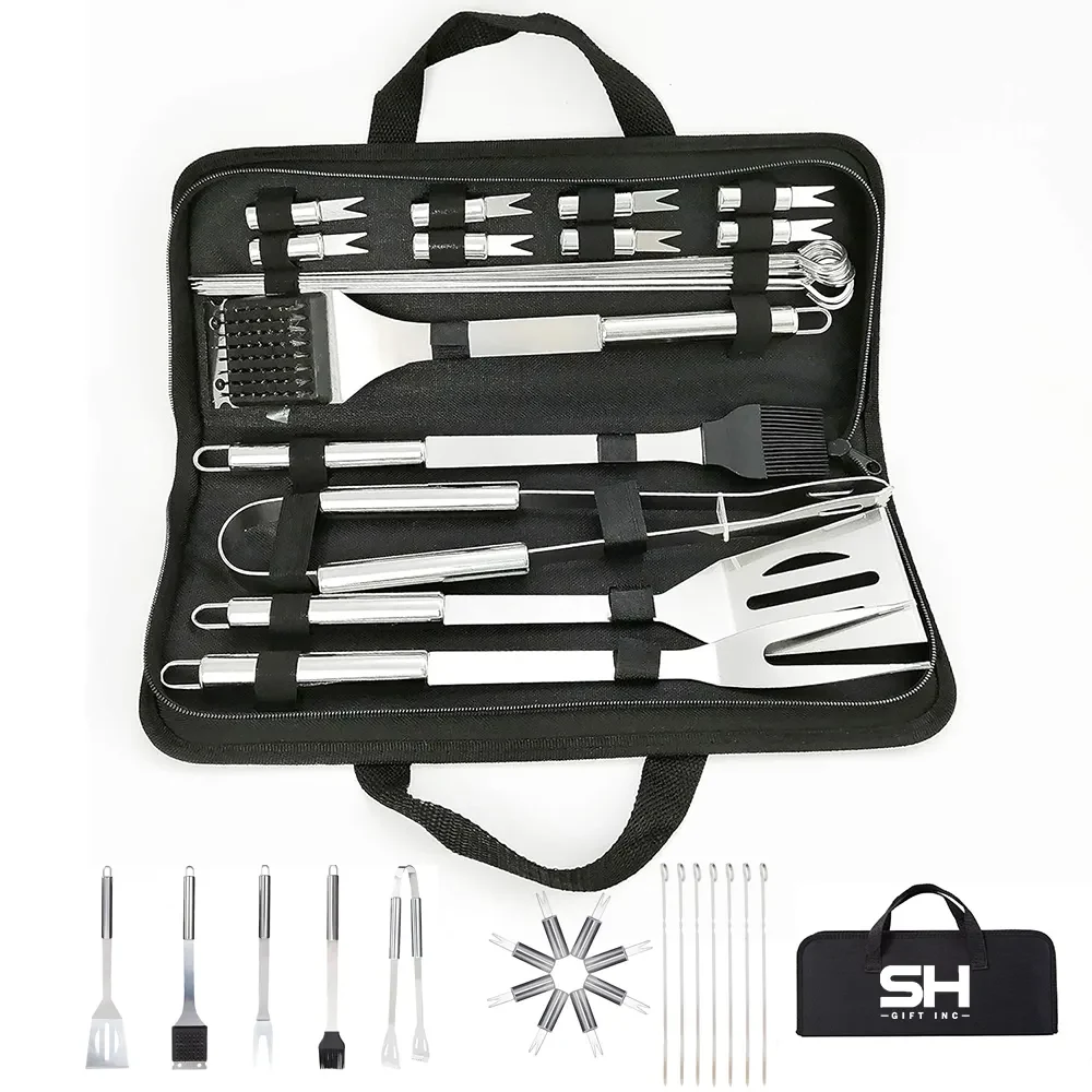 Stainless Steel BBQ Grill Tool Kit with Carrying Bag 20pcs 1
