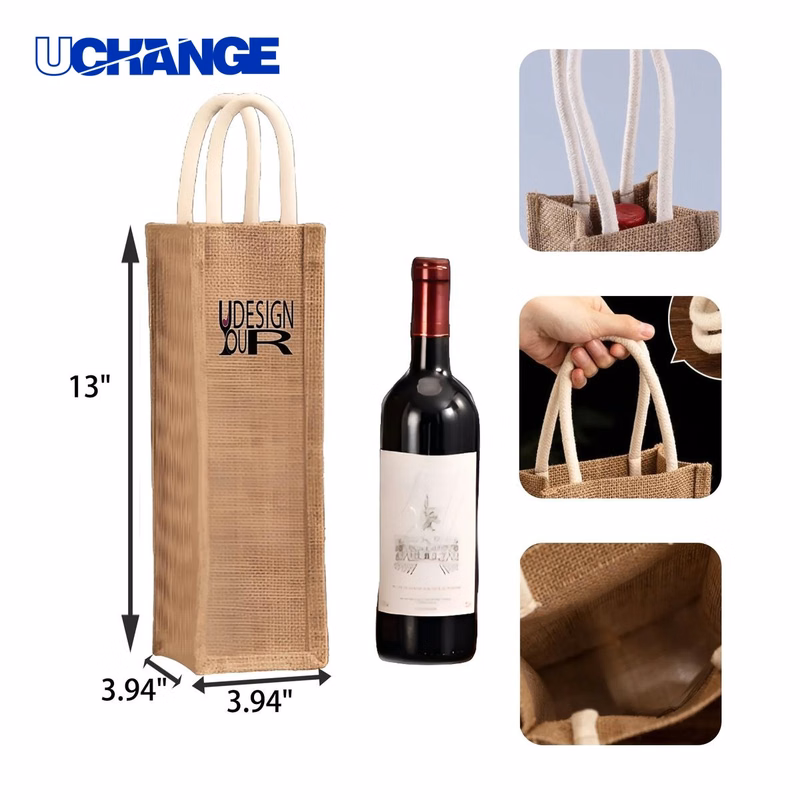 Jute Single Bottle Wine Tote Bag Container