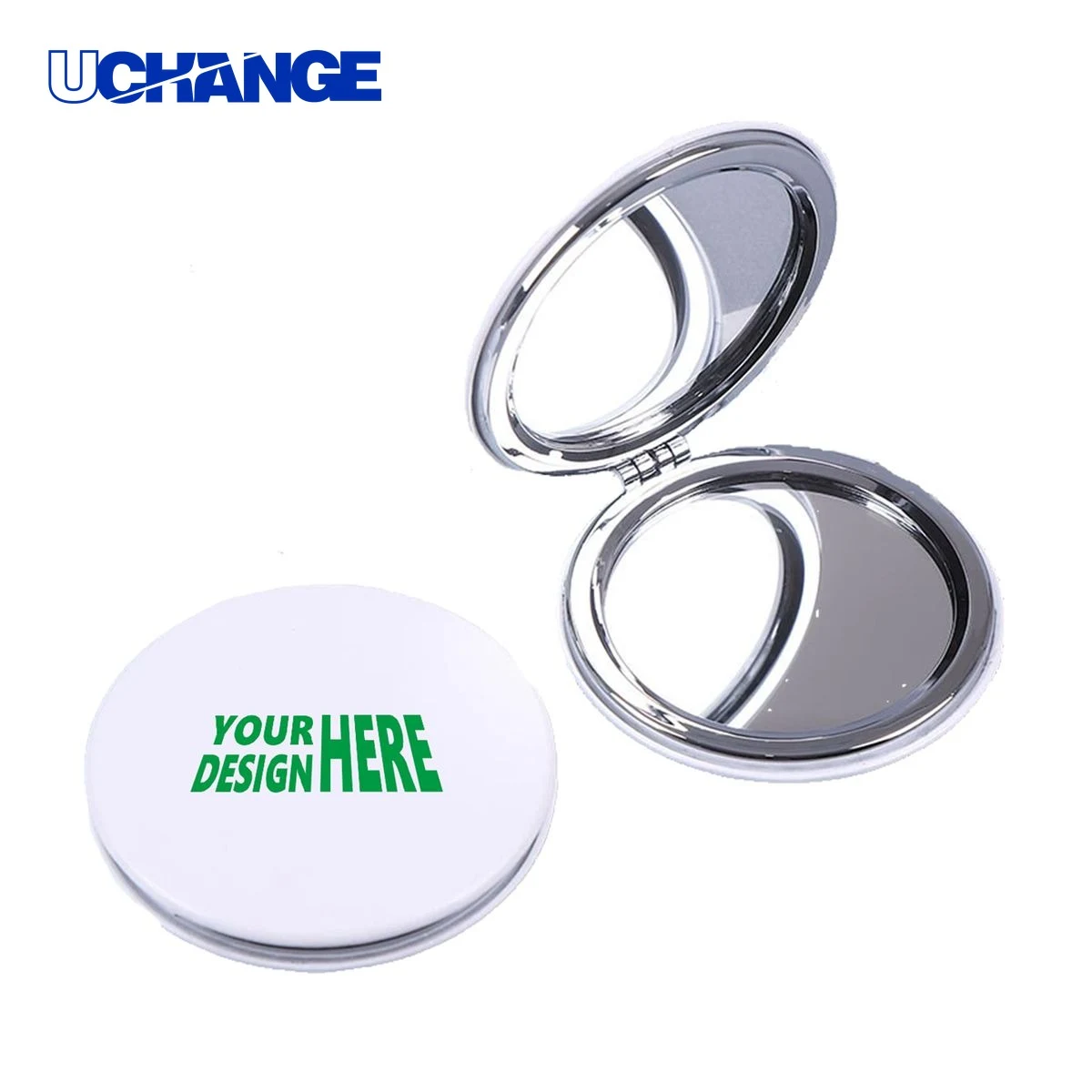White PU Folding Dual Sided Pocket Makeup Mirror 1