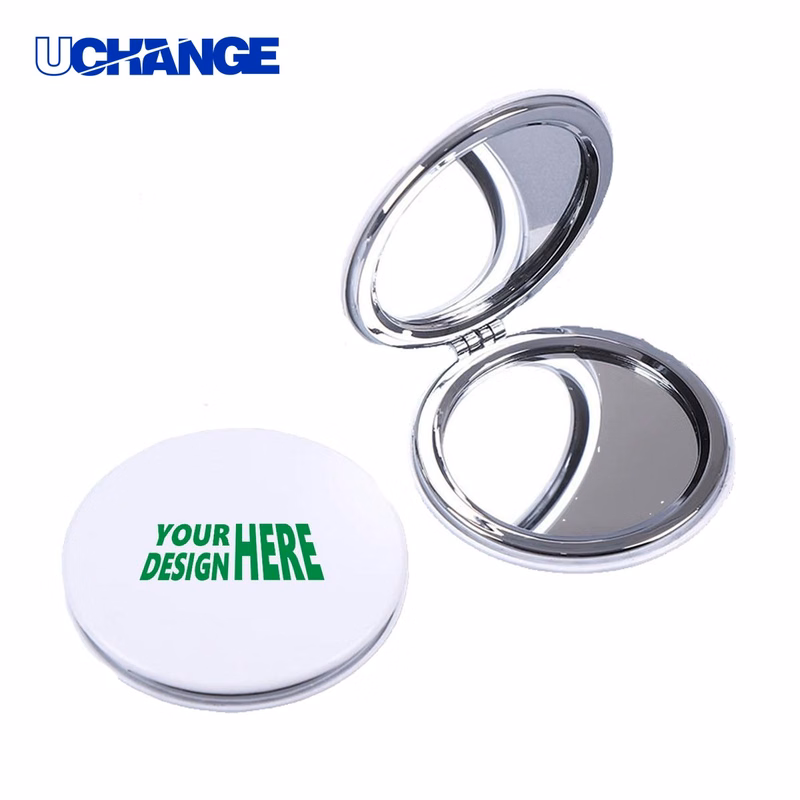 White PU Folding Dual Sided Pocket Makeup Mirror