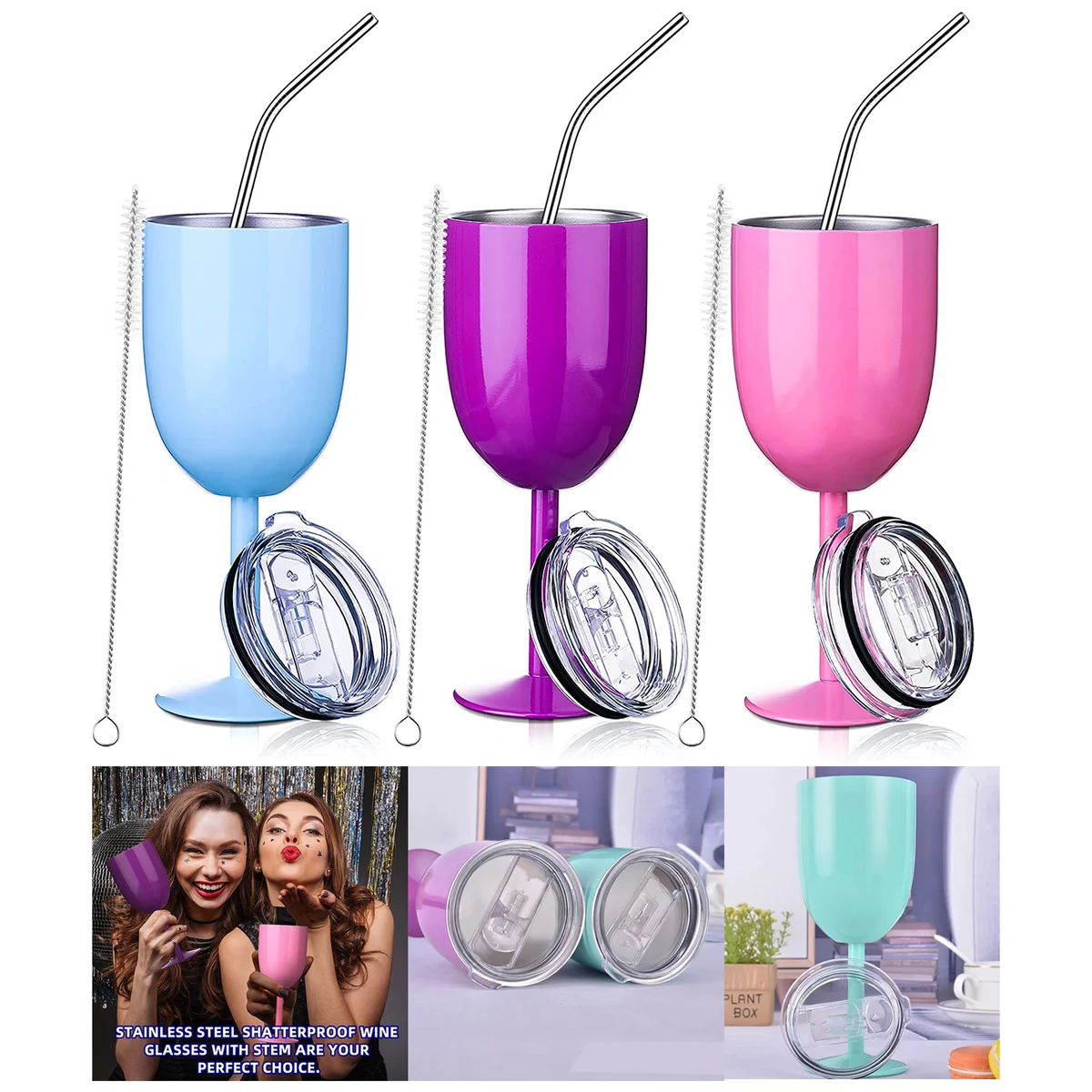 10 oz Stemmed Stainless Steel Wine Glasses 1