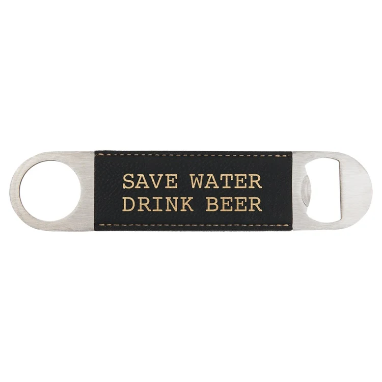 1 1/2" x 7" Black/Gold Leatherette Bottle Opener 1