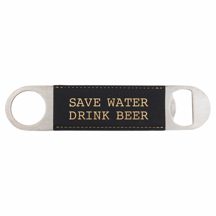 1 1/2" x 7" Black/Gold Leatherette Bottle Opener