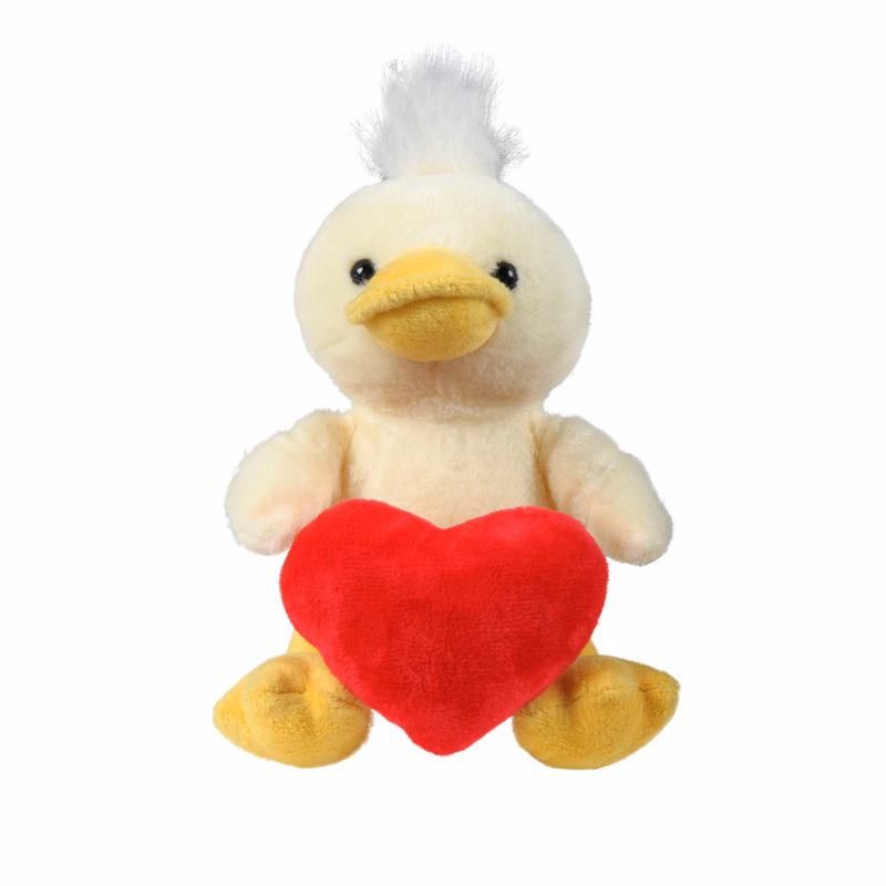 Soft Plush Sitting Duck holding a Red Heart