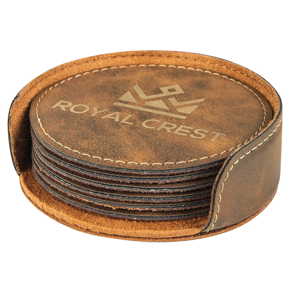 Rustic/Gold Leatherette Round 6-Coaster Set 1