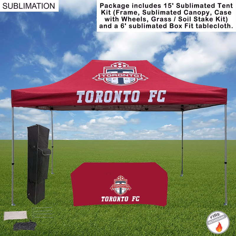 Event Package, 15' Premium sublimated Tent Kit and 6' Sublimated Box Fit Tablecloth (Best Seller)