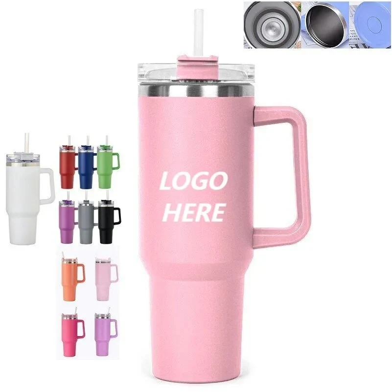 40 oz Insulated Tumbler with Handle & Straw 1