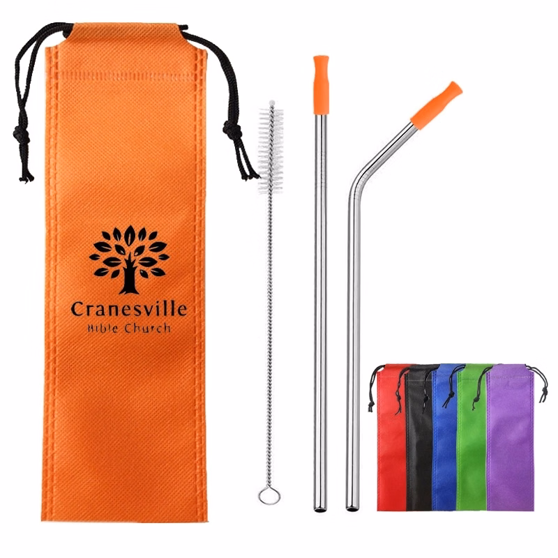 Reusable Metal Straws with Silicone Tips & 1 Portable Bag