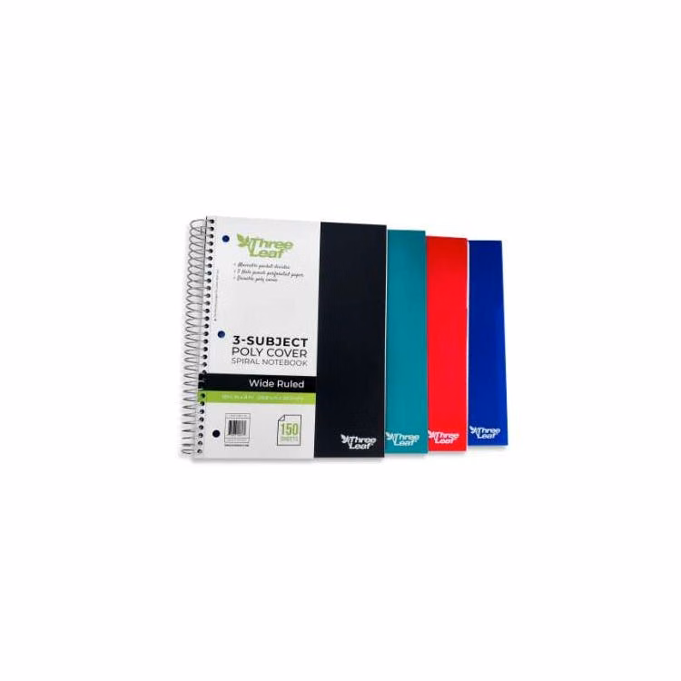 3-Subject Poly Cover Spiral Notebooks Wide Ruled Assorted