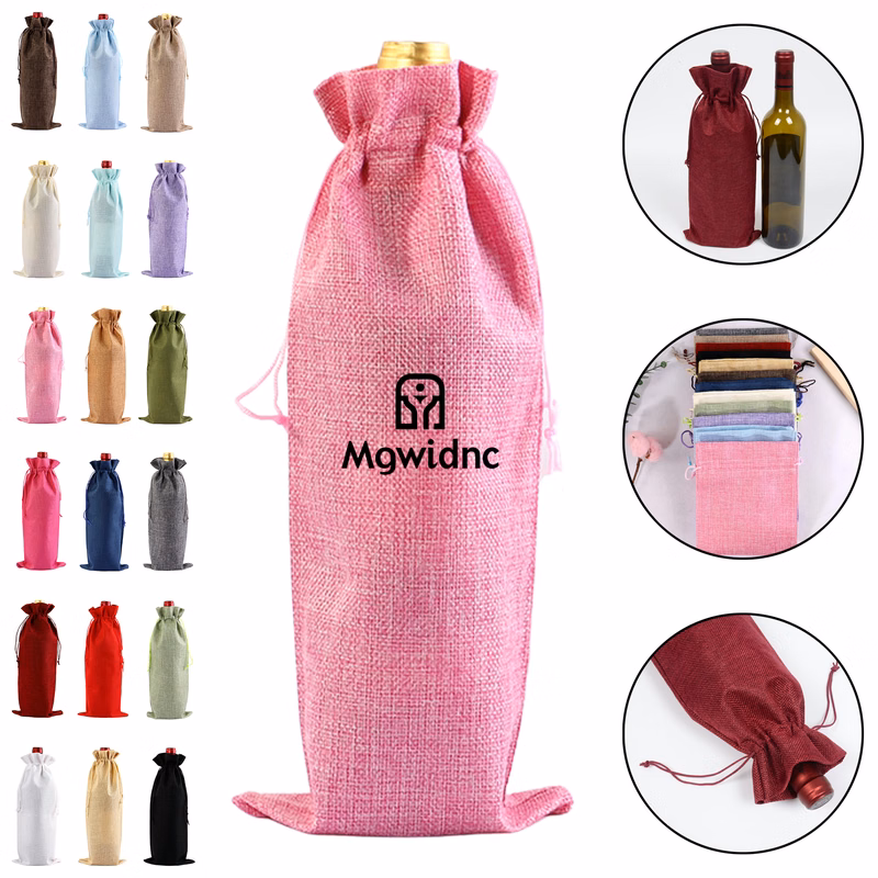 Drawstring Closure Burlap Wine Bag Champagne Gift Packaging Set