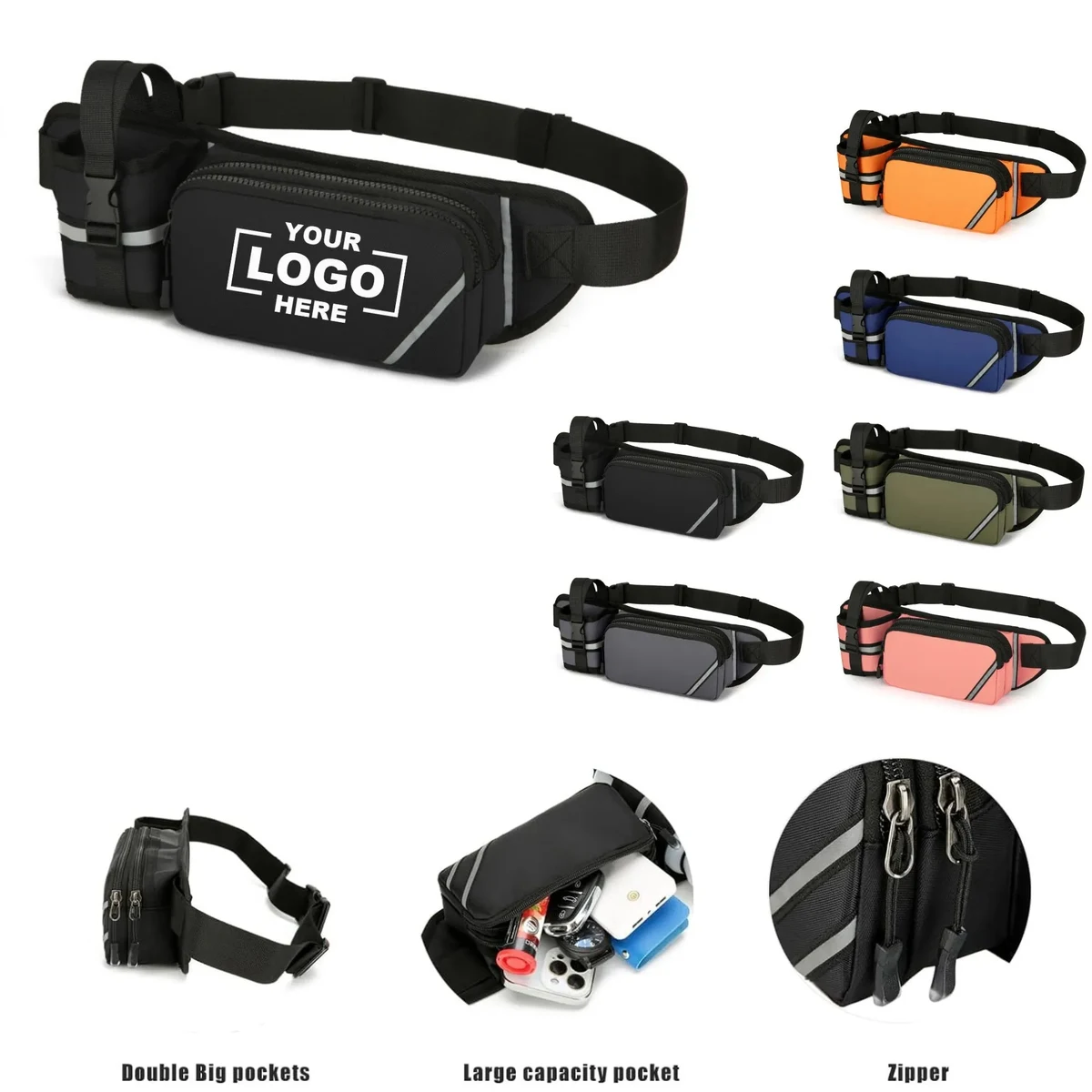Waterproof Large Capacity Reflective Water Bottle Waist Bag 1