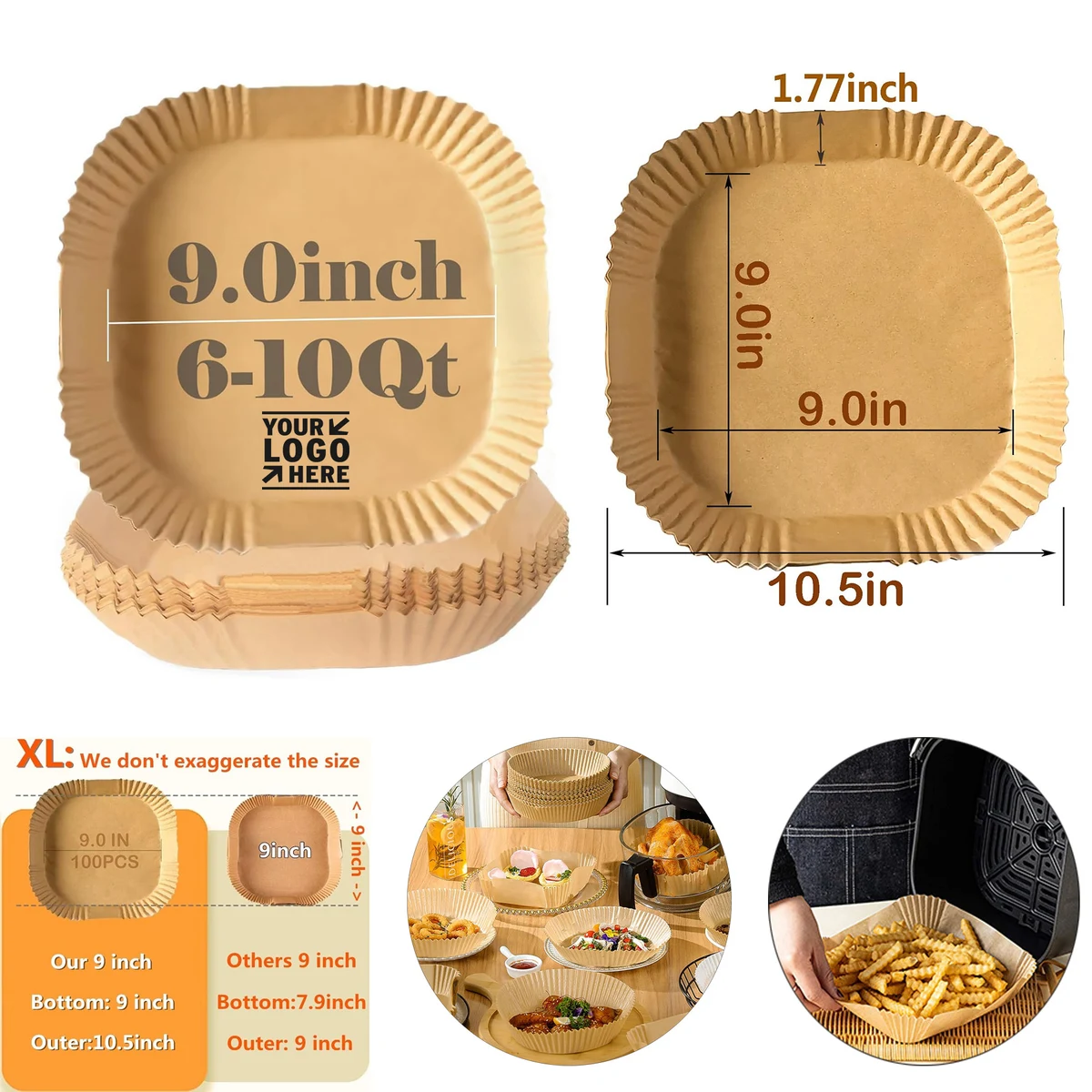 9Inch Natural Air Fryer Disposable Oil Proof Baking Parchment Paper Liner For 6-10Qt Ovens Pan 1
