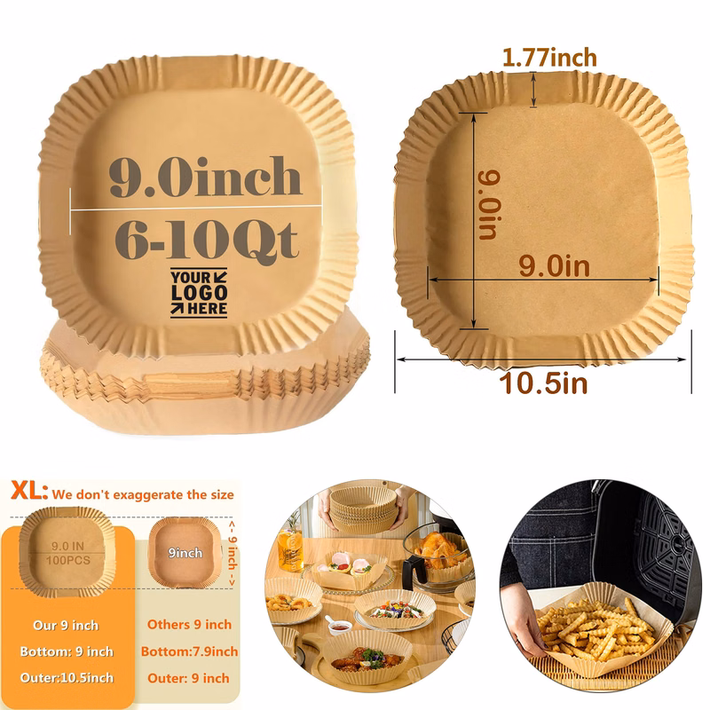 9Inch Natural Air Fryer Disposable Oil Proof Baking Parchment Paper Liner For 6-10Qt Ovens Pan