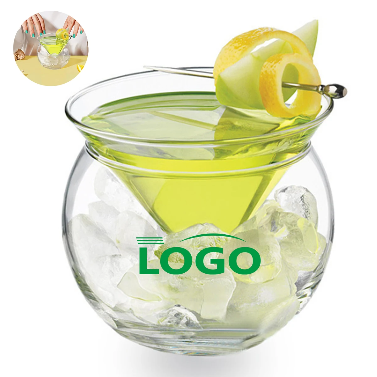 7 Oz Glass Martini Cocktail Cup with Ice Base 1