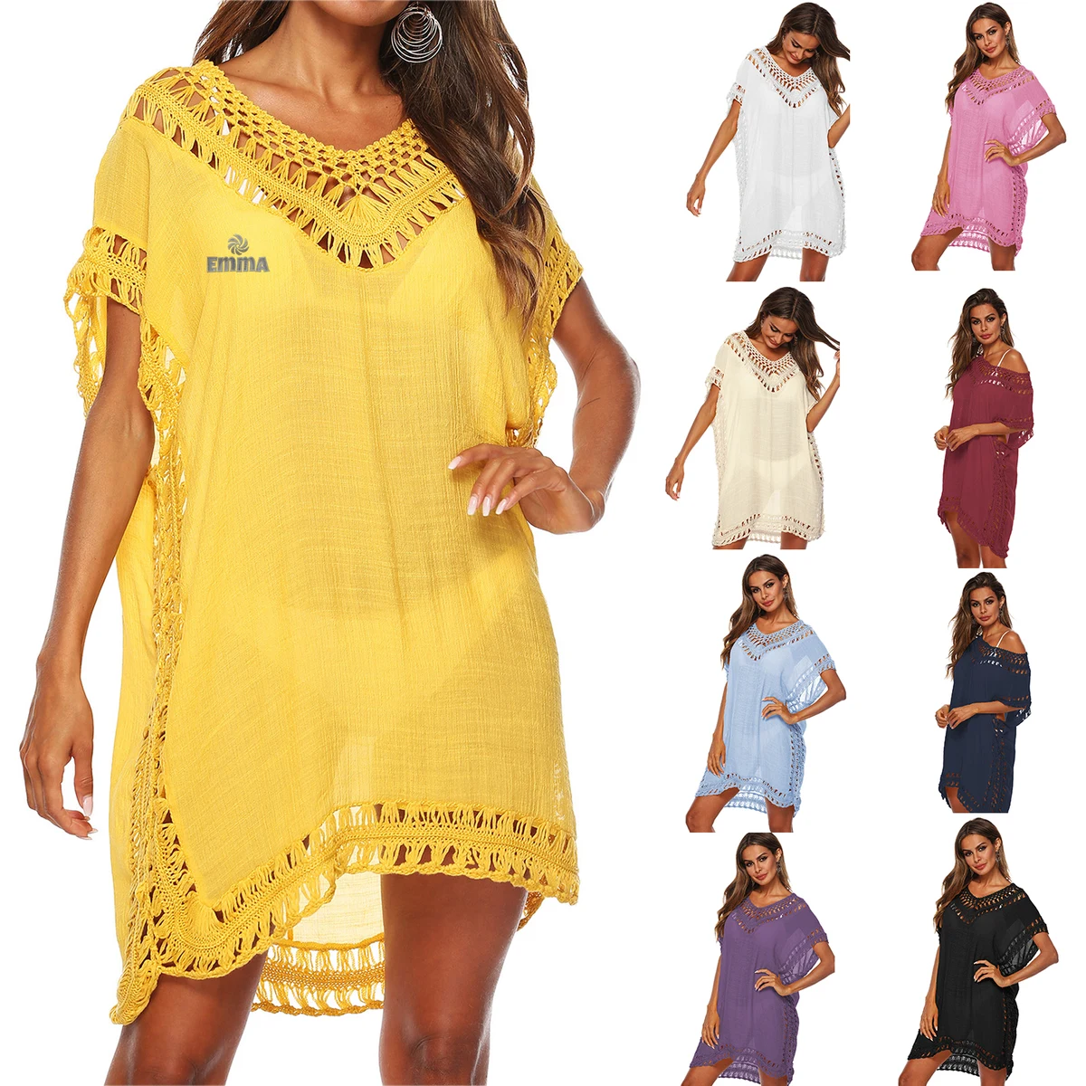 Womens Floral Crochet Chiffon Oversized Beach Cover Up Dress 1
