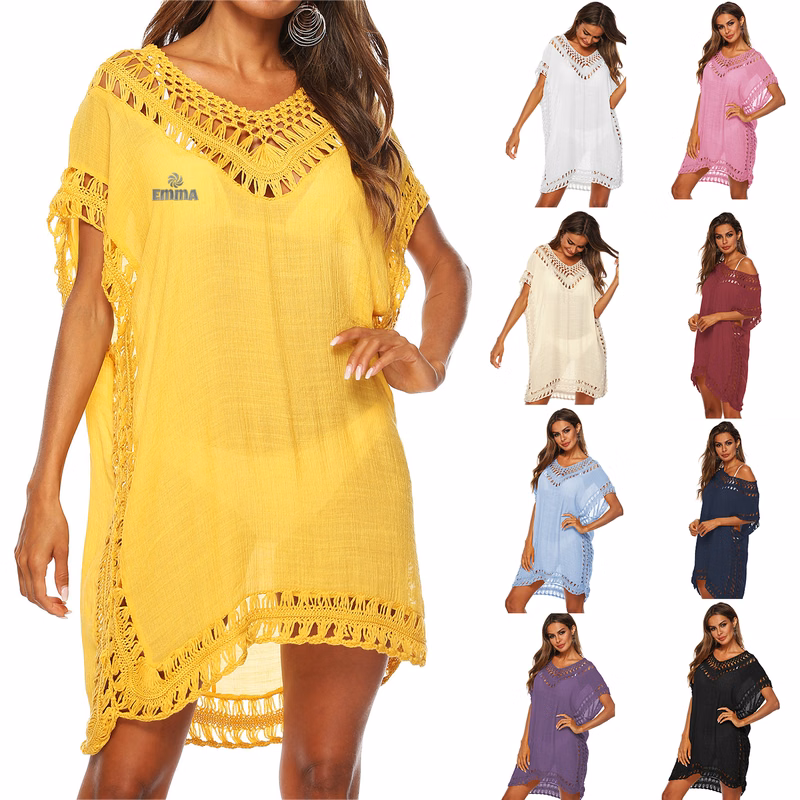 Womens Floral Crochet Chiffon Oversized Beach Cover Up Dress