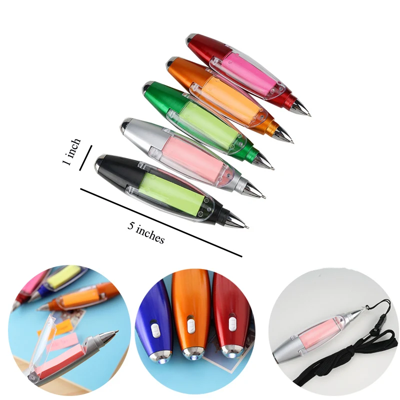 Multi-Function Portable Ballpoint Pen with Sticky Notes LED Lights 1