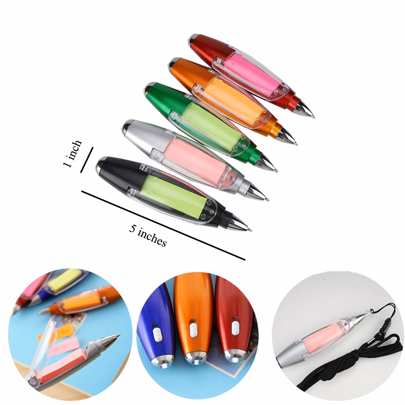 Multi-Function Portable Ballpoint Pen with Sticky Notes LED Lights