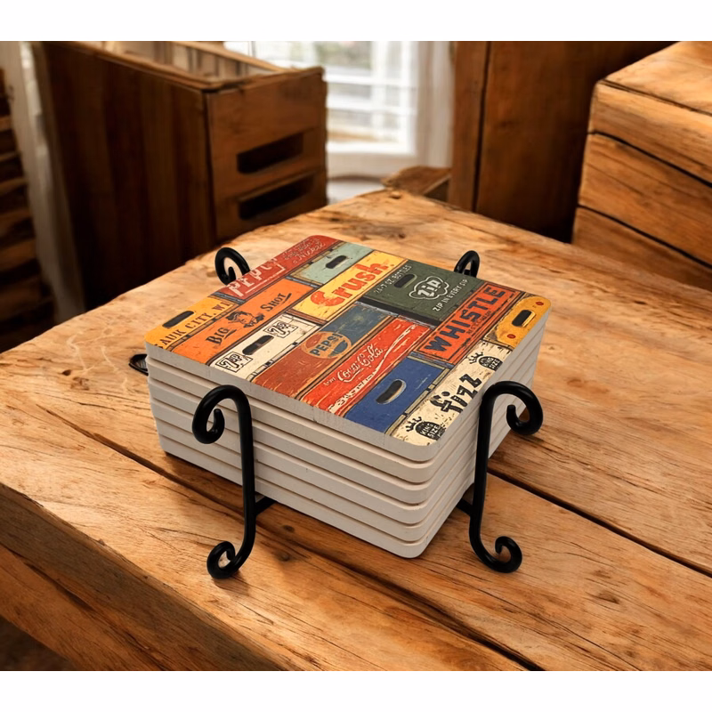 Four Scroll Post Metal 6 Coaster Holder Sets