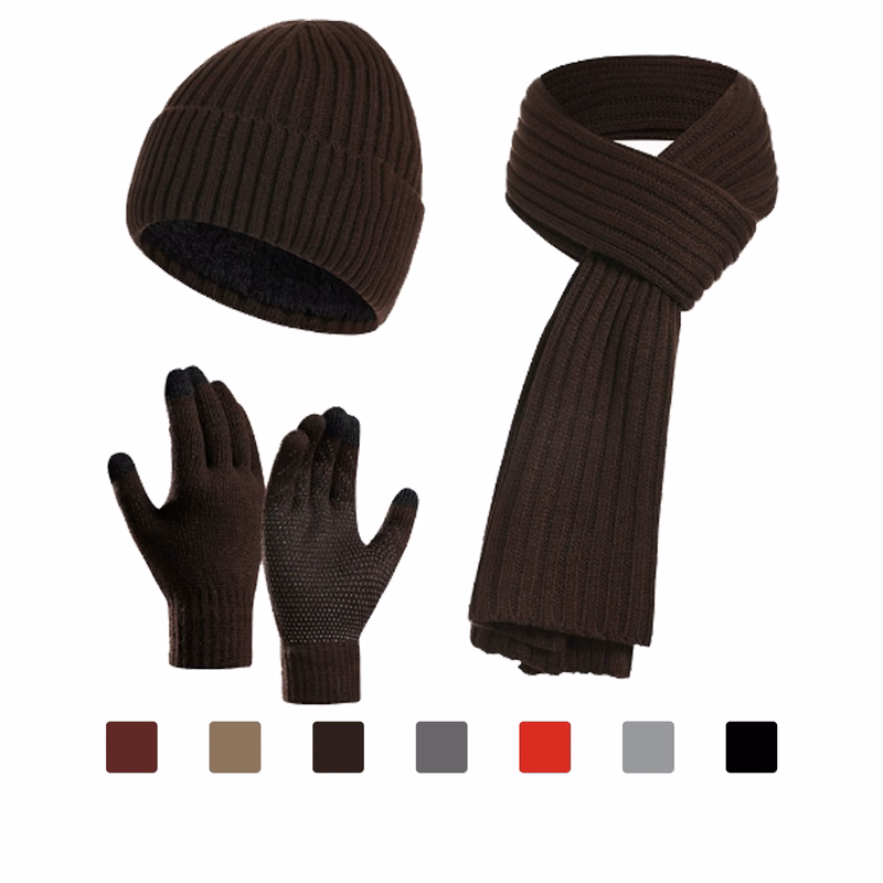 Cold Weather Knit Beanie Scarf and Gloves Set