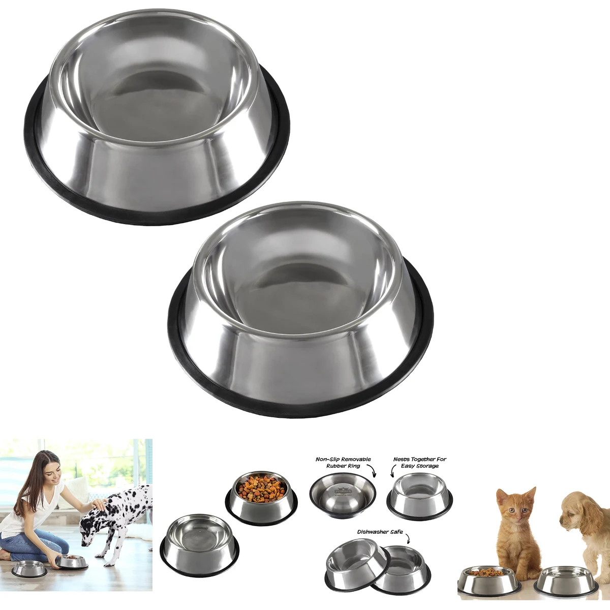 Stainless Steel Pet Bowls with Non Slip Rubber Bottom 1