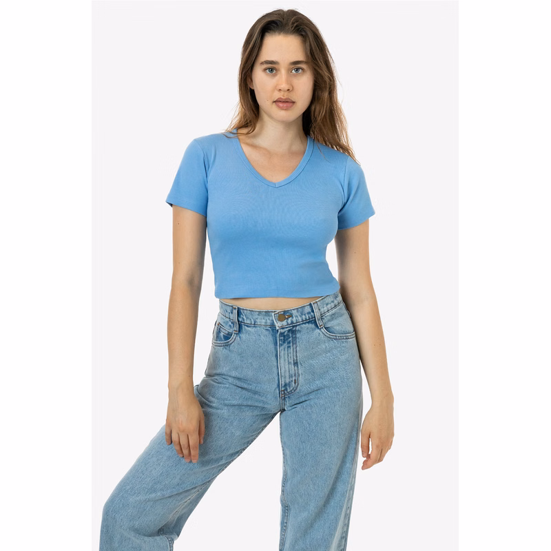 BABY RIB SHORT SLEEVE V-NECK CROP TEE