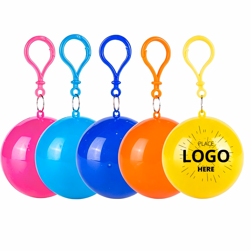 Compressed PE Raincoat Ball with Keychain Hook