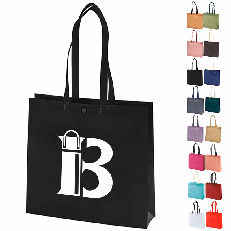 eco-friendly No woven Tote Bag w/ concealed button closure