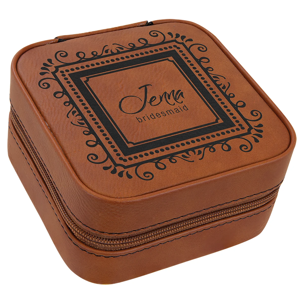 4" X 4" Rawhide Leatherette Travel Jewelry Box 1